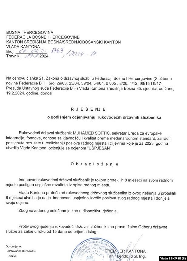 Samo u Vladi SBK/KSB: službenik suspendovan, šest mjeseci u grčkom pritvoru, prvostepeno osuđen na 19 godina zatvora  a u SBK ocijenjen kao “uspješan”