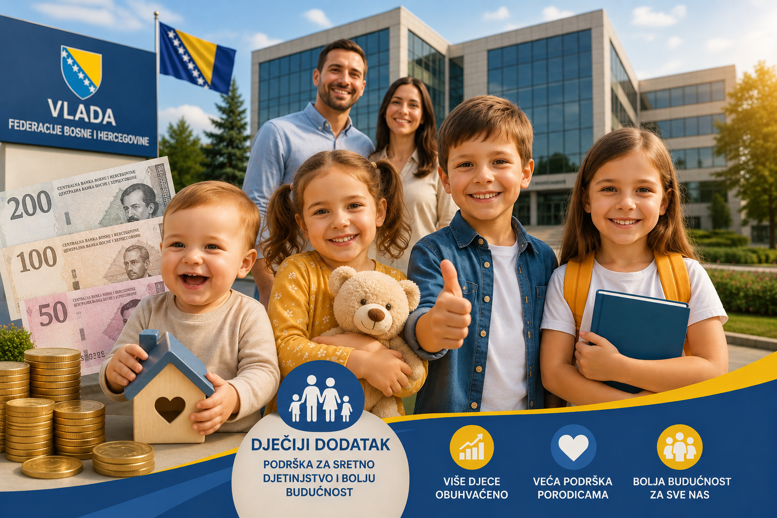 VLADA FBIH NASTAVLJA ŠIRITI PODRŠKU PORODICAMA: DJEČIJI DODATAK USKORO ZA JOŠ VEĆI BROJ DJECE